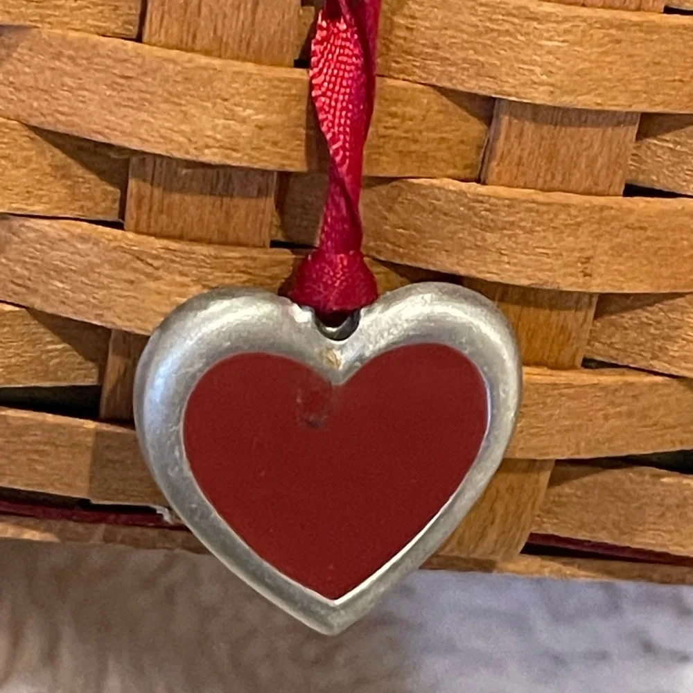 Heart Accented Woven Basket with Red Ribbon Longaberger Sweetheart
